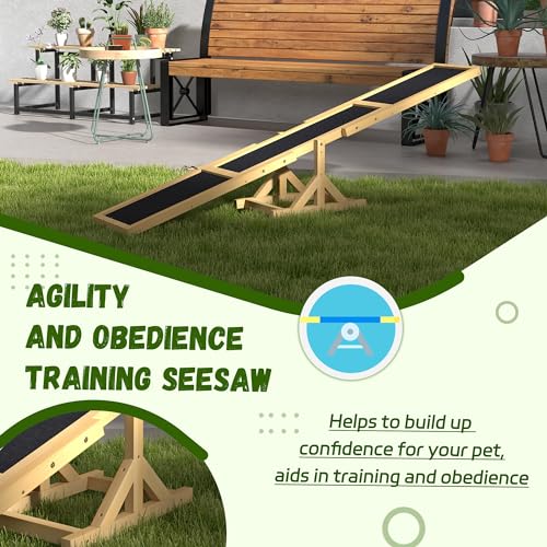 Havemies 71 Inch Wooden Dog Agility Seesaw with Anti-Slip Surface,Outdoor Training Teeter - color: Yellow