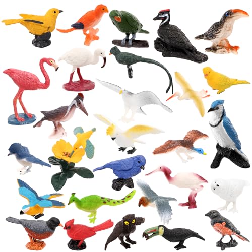 ZENFUN 29 Pieces Realistic Bird Animals Figurines, Mini Bird Model, Birds Cake Cupcake Topper, Parrot Figurine, Miniature Birds Animal Figure for Birthday Party Supply