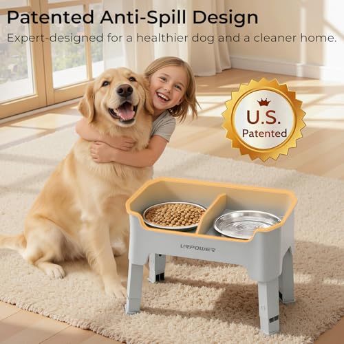 URPOWER Mess Proof Elevated Dog Bowls, Splash Guard Raised Bowl Stand - color: Light Grey, size: Medium