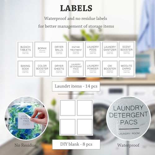 FyndraX Half Gallon Glass Jars - Large Airtight Containers with Scoop and Labels for Organization and Storage Laundry, Bath Room, Kitchen and Pantry Holder, Set of 4 - color: 4 Pack