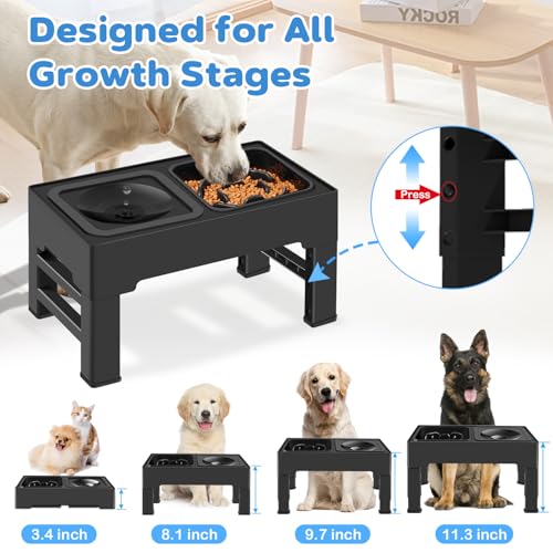 2-in-1 Elevated Dog Bowls, No Spill Water Bowl, Slow Feeder Food Bowl - size: Slow Feeder