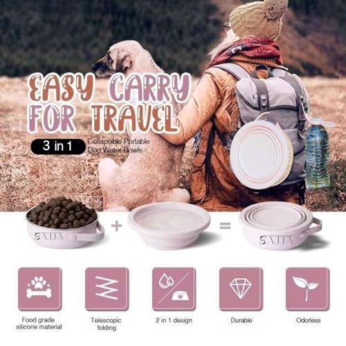 Black Collapsible Travel Dog & Cat Bowl – BPA-Free Silicone & 18/8 Stainless Steel, Portable Non-Slip Food & Water Bowl with Handle, Bottle/Poop Bag Holder – Claim Your - color: Black Bowl