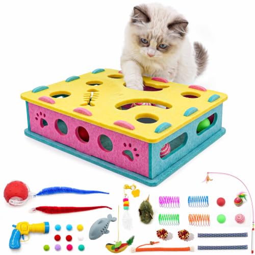 21 Pcs Interactive Cat Toys for Indoor Cats, Cat Puzzle Box with Rechargeable Automatic Ball, Hanging Toy, Plush Mice and Balls 3-in-1 Kitten Toys for Indoor Bored Kittens - style: Modern (only puzzle box)
