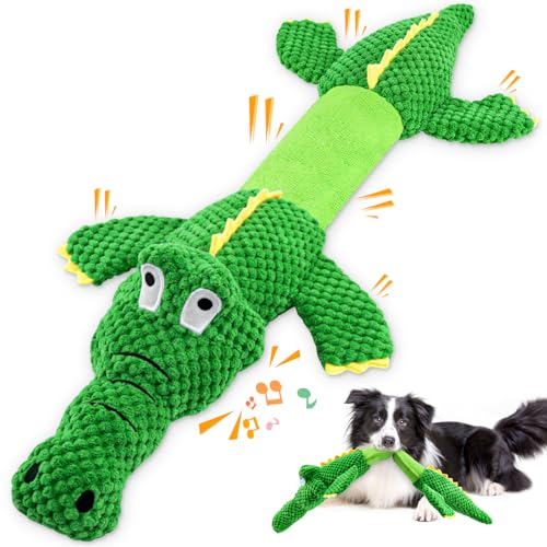 WOWBALA Dog Squeaky Toys Stretchable Crocodile for Interactive Tug of War - color: Green