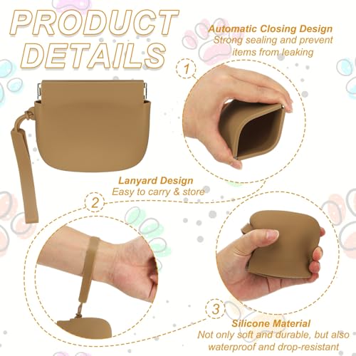 Silicone Dog Treat Pouch, Auto Closure, Pocket Size, Portable Walking Bag for Dog and Cat 4x3 Inch (Brown/Beige, 2Pcs), Intended for Pet Travel/Training/Walking - color: Brown/Beige