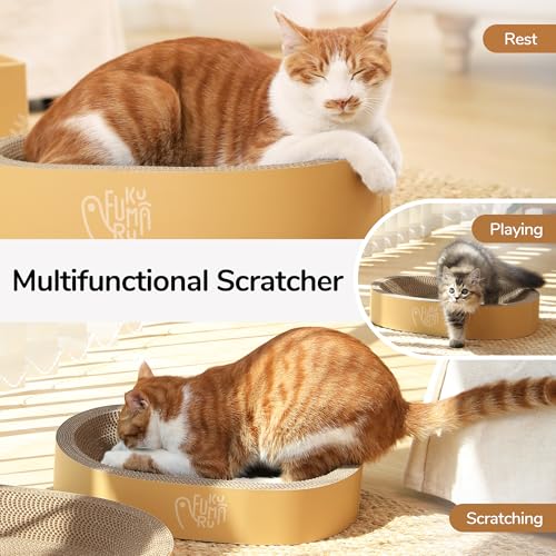 FUKUMARU 3PCS Cardboard Cat Scratcher Bed, Durable Oval Cat Scratch Pads