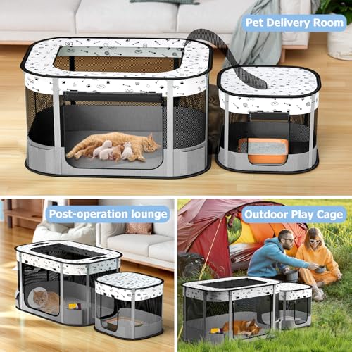 Portable Cat Playpen, Foldable Pet Dog Playpen, Kitten Puppy Play Pen - color: Grey