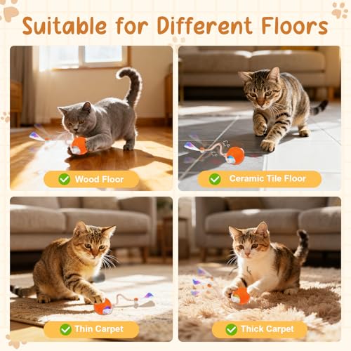 Interactive Cat Ball Toy, Motion Activated Electric Rechargeable Cat Toy - color: Orange