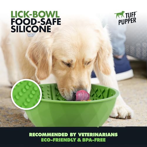 Tuff Pupper Lick Bowl for Dogs | Standard Size Slow Feeder Bowl | Four Textures for Dog Anxiety & Boredom | Silicone Lick Mat | Easy Clean Dishwasher Safe | Stable & Wobble Modes | NOT for Chewing - size: Standard
