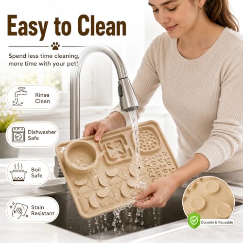 Silicone Dog Slow Feeder Lick Mat with Suction Cups, Multi-Puzzle Partition Pet Snuffle Feeding Tray for Puppy Cat Slow Eating Boredom Relief Training (Sand Beige) - color: sand beige
