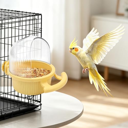 Litewoo No Mess Bird Feeder for Cage Parrot Seed Food Water Bowl (Yellow) - color: Yellow