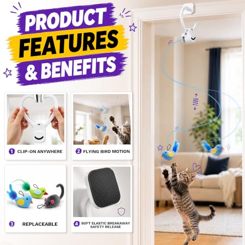 Interactive Cat Toys for Indoor Cats, Clip-On Automatic Flying Bird - color: White
