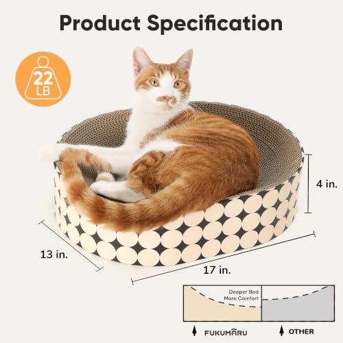 FUKUMARU Cardboard Cat Scratcher Bed, 2-in-1 Oval Cat Scratch Pad - color: Polka Dot