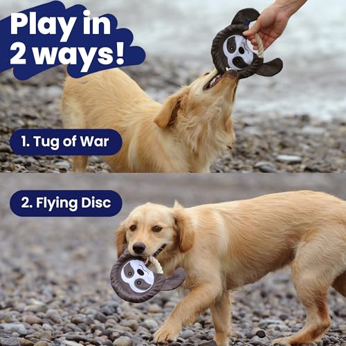 PAWSPIK 2-in-1 Flying Disc & Tug-of-War Dog Toy, Sleepy Sloth - style: Sleepy Sloth