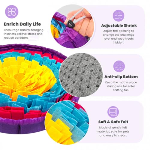 Snuffle Mat for Dogs, 19"x19" - Slow Feeder Bowl & Interactive Dog Puzzle Toy, Enrichment Sniffing Mat for Mental Stimulation, Nosework Foraging Treat Game for Small Medium Large Breed Puppy Cats