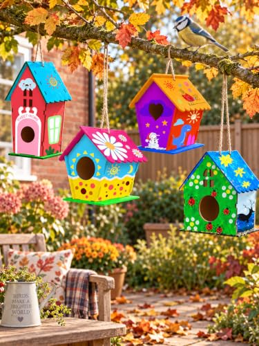 hapray 2 Pack Bird House Kits for Kids, DIY Birdhouse Kit Build and Paint - color: 2 Pack Bird House