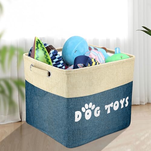 PET ARTIST Dog Toy Basket, Large Collapsible, Navy Blue, L:15"x13"x12" - color: Navy Blue, size: L:15"x13"x12"
