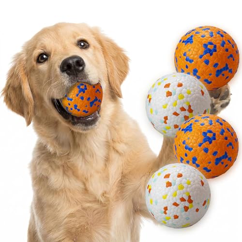E-TPU Dog Balls, Tough High-Bounce Floating Fetch Toys, 2 Sizes - color: White & Orange (4-Pack), size: Medium (3" diameter)