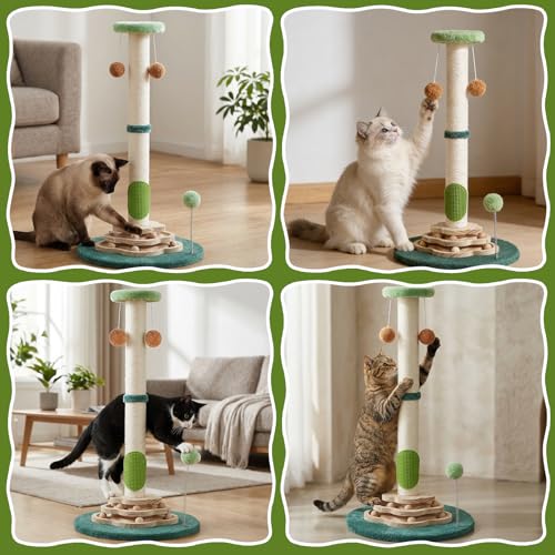 25.6inches Tall Cat Scratching Post, Cute Cat Scratching Post with Groomer