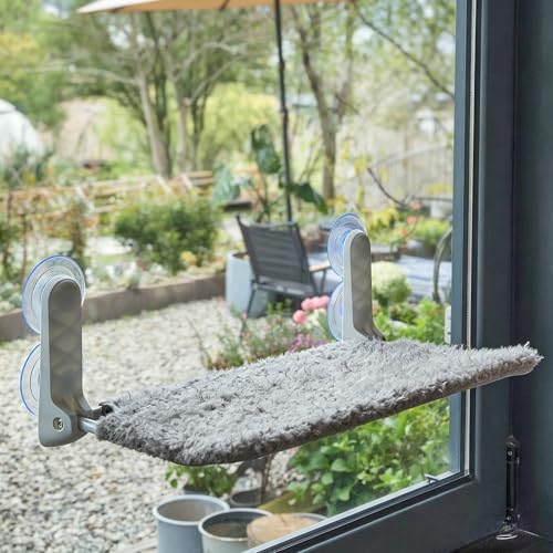 YUNIQUE Cat Window Perch, Upturned Edge Bracket, Portable Wall Hammock for Indoor Cat, Grey - color: Grey