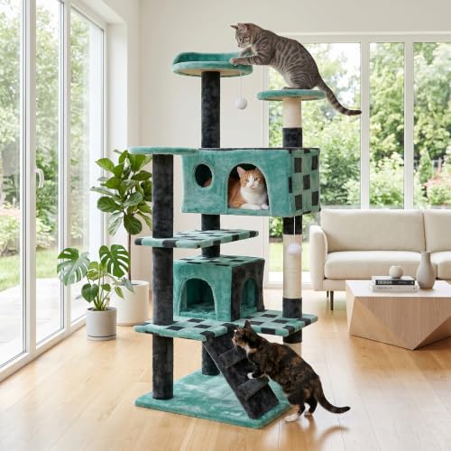 Nova Microdermabrasion 54in Cat Tree Tower for Indoor Cats Multi-Level Cat Condo Cat Bed Furniture with Scratching Post Kittens Activity Center (Green) - color: Green
