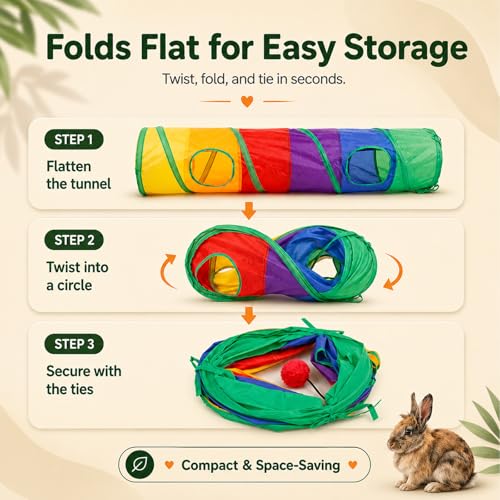 Rabbit Toys, Large Bunny Hideout Tunnel and Tube Rainbow Tunnel for Rabbit Guinea Pig Chinchilla Ferret Rat - color: Rainbow