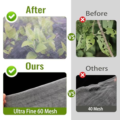 2 Pack Fruit Tree Netting Bags with Zipper and Drawstring, 8 x 8ft Ultra Fine Mesh Garden Netting Plant Cover, Bird Netting for Blueberry Bushes, Fruit Trees, Flowers (White, 8 x 8 ft) - color: White, size: 8 x 8 ft