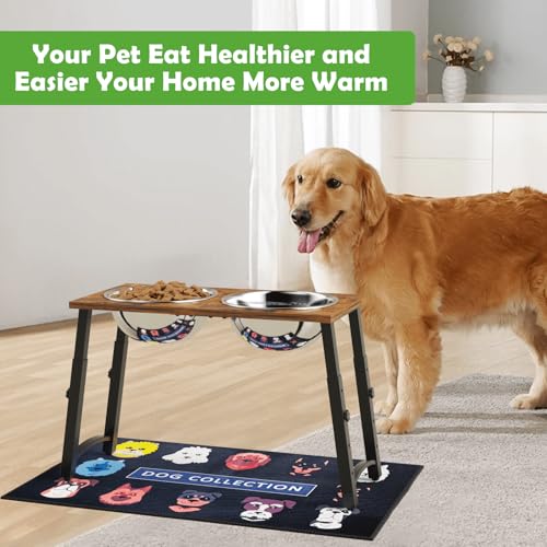Elevated Dog Bowls for Large Extra Large Dogs with Mat, 4 Height Adjustable, 2 Stainless Steel Dog Bowls 3000ml,101oz - color: H:11.8-18.8", 101oz Bowls & Mat