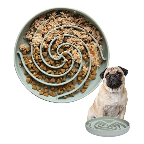 Bifeaw Slow Feeder Dog Bowls, Dishwasher Microwave Safe Silicone Puppy Puzzle Bowl with Non-Slip Design for Eating (Grey Green) - color: Grey-green
