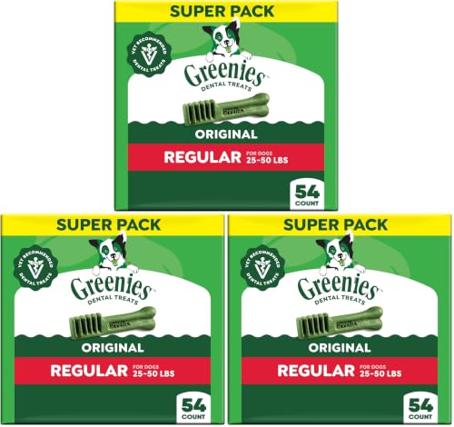 Greenies Veterinarian-Recommended Adult Natural Dental Dog Treats Regular Size, Dog Dental Chews, Original Flavor, 54 oz. Pack, 54 Count (Pack of 3) - size: 54 Count (Pack of 3)