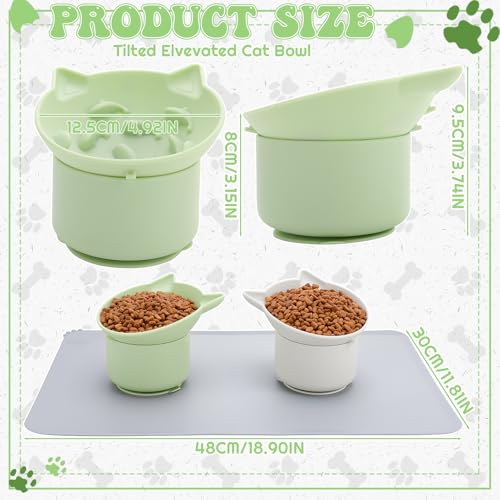 2Pack Slow Feeder Cat Bowls Silicone Tilted Raised Pet Bowl - color: Gray, Green