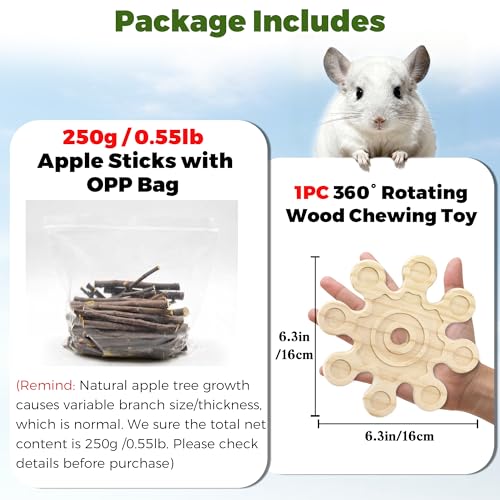 Rotating Chinchilla Chew Toys and 250g(0.55lb) Organic Apple Sticks - color: 2pcs, size: Small Chew Toy + 250g(0.55lb) Apple Sticks