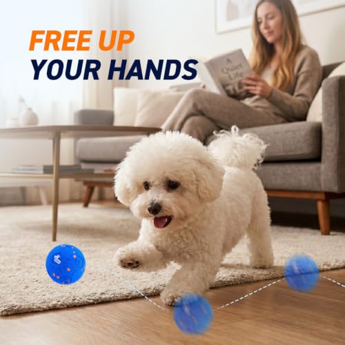 QDAN Interactive Dog Toys, Automatic Moving Dog Balls with 3 Modes, 2.7Inch - color: Blue