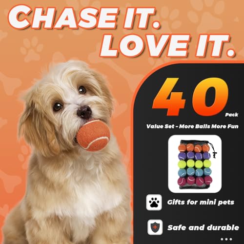 INSUM 1.5 Inch Mini Tennis Balls for X-Small Dogs & Cats, 20/40 Pack Soft Fetch Play Toys for Puppies & Kittens, Training & Indoor Outdoor Exercise - size: 1.5"-40PK