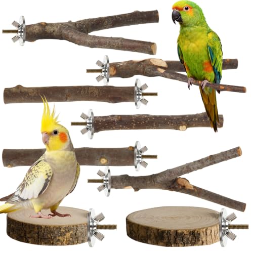 8 Pack Natural Wood Bird Perches for Cage, Wooden Parrot Perch - size: Medium Size-8 Pack