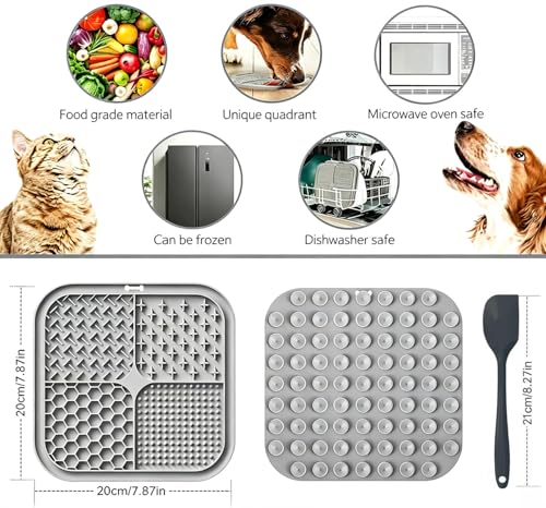 Licking Mat for Dogs & Cats with Suction Cups, 1 Pack Square Dog Slow Feeder Lick Pat for Anxiety Relief & Boredom, Dog Toys to Keep Them Busy, Pets Bathing Training Grooming Mat 7.8*7.8 inches - color: 1Pack-Grey