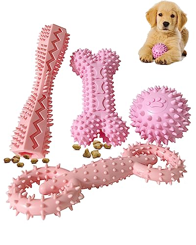 4 Pack Puppy Teething Chew Toys for Small Medium Dogs Pink Girl Dog Toy Set - color: Pink, size: Small