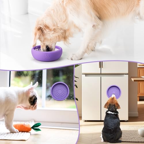 Dog Lick Bowl, Bestalk Anxiety Relief Lick Mat for Dogs, Non-Slip Freeze Licking Bowl Enrichment Puzzle Feeder for Distraction, BPA Free Silicone, Dishwasher Safe(Purple,L) - color: Purple, size: Large