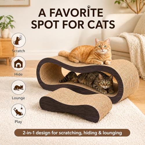 2 in 1 Cat Scratcher Cardboard Lounge Bed, Cat Scratching Post, Durable Board Pads Prevents Furniture Damage,Large,Brown - color: 2 IN 1 Large Brown