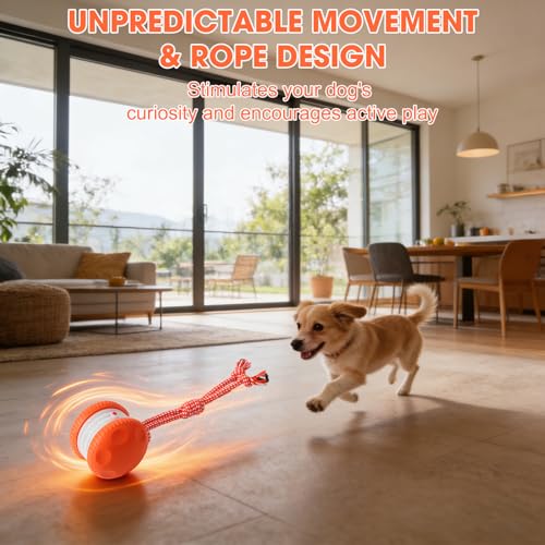 Interactive Dog Toy,Random Path Automatic Electric Rolling Toy with Rope,Motion-Activated Dog Stimulation Toy for Chewing and Playing,Boredom Relief,for Small Medium Large Dogs (Blue) - color: Blue