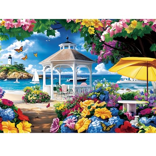 300 Piece Puzzle for Adults Kids,Ocean Beach Garden Landscape Jigsaw Puzzle - color: Ocean Beach