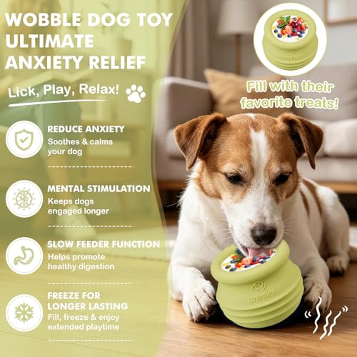 Treat Dispensing Dog Toy, Long-Lasting Interactive Puzzle Toys for Dogs, Stuffable Dog Enrichment Frozen Lick Treat Toy for Boredom, BPA Free Silicone Fetch Catch Chew Toy (Green,S) - color: Green, size: S