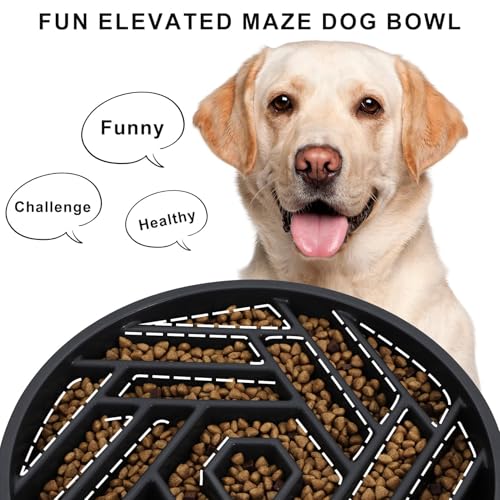 TOBYTO Slow Feeder Dog Bowls Large Medium Breed,Anti-Choking Slow Eating Dog Food Bowl,Non Slip Pet Slower Food Feeding Bowls Large Puzzle Slow Feeder Bloat Stop Maze Dog Dishes,Black - color: Black