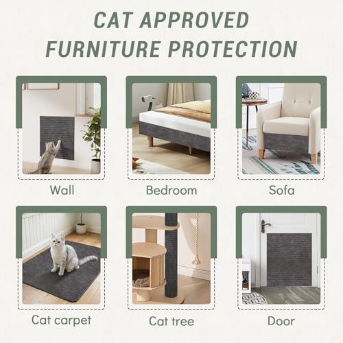 SEPAZON Cat Scratching Carpet Mat, Self-Adhesive Couch Furniture Protector - color: DarkGrey, size: 78.7x15.8Inch