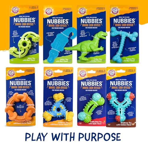 Arm & Hammer Nubbies TriBone Dental Dog Chew Toy, Peanut Butter Flavor - color: Blue & Yellow TriOBone, size: 1 Count