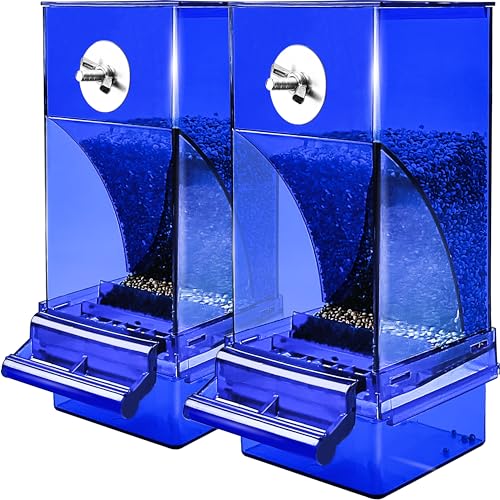 Automatic Bird Feeder, No Mess Acrylic Parrot Foraging Feeders, Transparent Bird Feeder Container Cage Accessories for Most Birds Parrot Canary Cockatoo(2 Pack) - color: Transparent blue