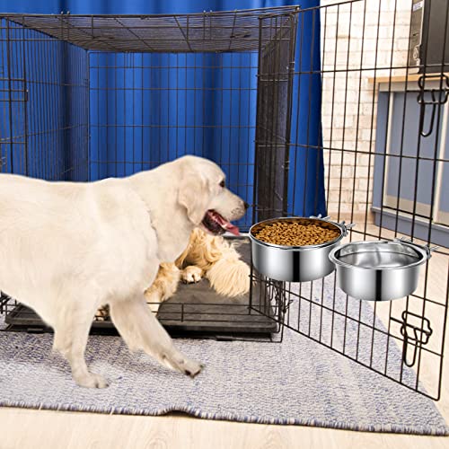 2 Pcs Stainless Steel Medium Dog Crate Food Water Bowl, 45 & 31 OZ - color: Silver, size: M (45 & 31 OZ)