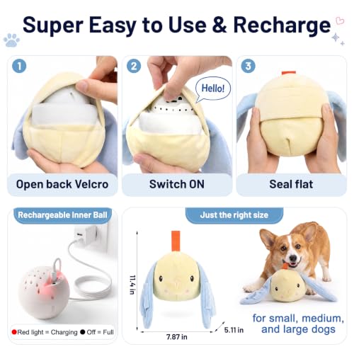 Interactive Automatic Dog Toys - Boredom-Busting Self-Moving Vibrating Plush Bunny with Voice Playback, Treat-Dispensing, Squeaky & Crinkle, Rechargeable, Safe & Washable for Puppies to Large Dogs