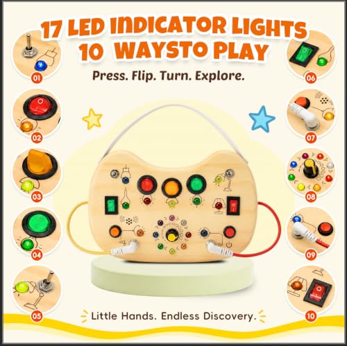 Busy Board with LED Light Switches,Montessori Toys for 1 2 3 Year Old - style: Upgraded Activity Board