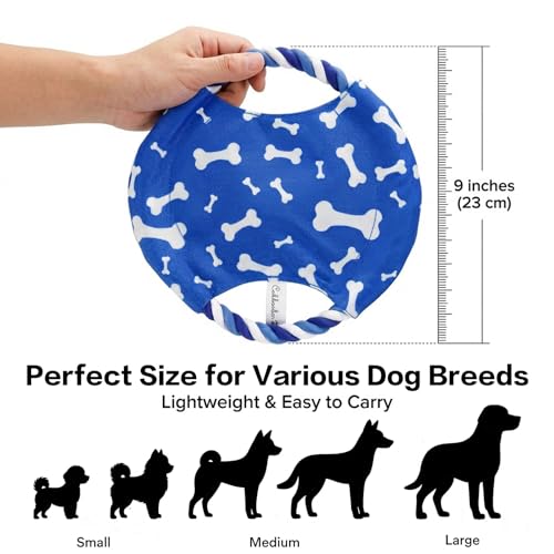 Dog Rope Flying Disc Toy with Squeaker | Durable Canvas Center & Braided Cotton Rope Ring | 2-in-1 Fetch & Tug Interactive Toy for Small & Medium Dogs | 8.8 Inch